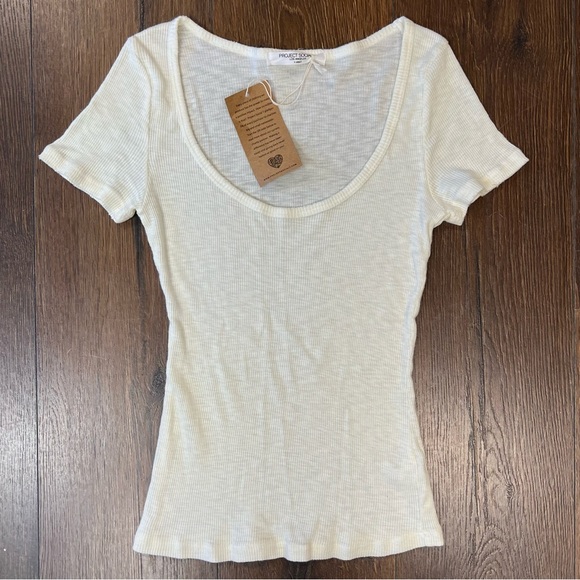 Project social T Here's the Scoop Rib Tee Vintage White SZ XS - Picture 2 of 5